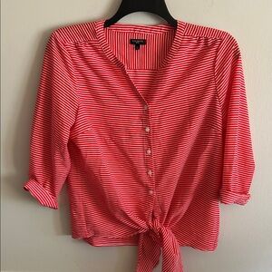 Talbots Red and White Striped Button-Down Tie-Front Shirt